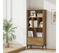 [en.casa] Bibliothèque avec Tiroir et 6 Compartiments de Rangement Ouverts Étagère Autoportante pour Salon Bureau MDF Métal 137 x 60 x 35 cm Effet Chêne Foncé
