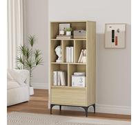 [en.casa] Bibliothèque avec Tiroir et 6 Compartiments de Rangement Ouverts Étagère Autoportante pour Salon Bureau MDF Métal 137 x 60 x 35 cm Effet Chêne Clair