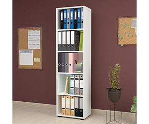 [en.casa] Bibliothèque Design Étagère Autoportante à 5 Niveaux Meuble de Rangement Panneau de Particules 178 x 49 x 30 cm Blanc
