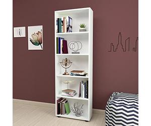 [en.casa] Bibliothèque Design Étagère Autoportante à 5 Niveaux Meuble de Rangement Panneau de Particules 172 x 55 x 20 cm Blanc