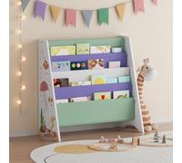 [en.casa] Bibliothèque Enfant Étagère avec 4 Compartiments de Rangement Meuble de Stockage Motif Aqua Dream Coins Arrondis Panneau de Particules Polyester Métal 60 x 62 x 28 cm Blanc Vert Clair Violet