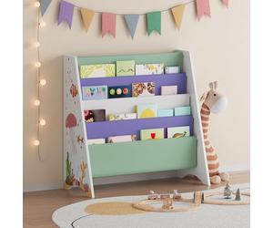 [en.casa] Bibliothèque Enfant Étagère avec 4 Compartiments de Rangement Meuble de Stockage Motif Aqua Dream Coins Arrondis Panneau de Particules Polyester Métal 60 x 62 x 28 cm Blanc Vert Clair Violet