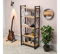 [en.casa] Bibliothèque Étagère Autoportante à 5 Niveaux de Rangement Élégante pour Salon Cuisine Salle de Bain Panneau de Particules Métal 180 x 65 x 30 cm Effet Bois Noir