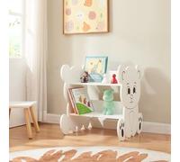 [en.casa] Bibliothèque pour Enfant à 2 Niveaux Étagère de Rangement Livres Cahiers à Forme Ours Capacité 15 kg MDF 60 x 56 x 56 cm Blanc
