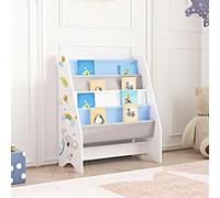 [en.casa] Bibliothèque pour Enfant à 4 Compartiments Étagère de Rangement Livres Cahiers à Motif Koala Panneau de Particules Textile Non Tissé Métal 74 x 62 x 29 cm Blanc Gris Bleu