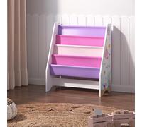 [en.casa] Bibliothèque pour Enfant à 4 Compartiments Étagère de Rangement Livres Cahiers à Motif Océan Panneau de Particules Textile Non Tissé Métal 74 x 62 x 29 cm Blanc Rose Violet