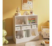 [en.casa] Bibliothèque pour Enfants avec 3 Boîtes de Rangement Étagère Autoportante avec 5 Compartiments Ouverts Meuble de Stockage Pratique MDF Polyester 75 x 80 x 40 cm Blanc