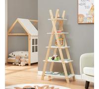 [en.casa] Bibliothèque pour Enfants avec 5 Compartiments de Tailles Différentes Étagère Forme de Tipi pour Livres Jouets Chambre Bois de Pin MDF 145 x 65 x 32 cm Naturel Blanc