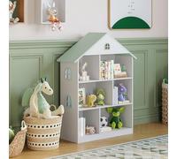 [en.casa] Bibliothèque pour Enfants avec 6 Compartiments de Rangement Ouverts Étagère Autoportante en Forme de Maison Cabane MDF 107 x 83 x 30 cm Blanc Vert Menthe