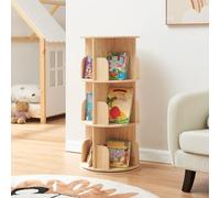 [en.casa] Bibliothèque Rotative pour Enfants avec 3 Niveaux 12 Compartiments de Rangement Étagère Pivotante pour Livres Décoration Jouets Bois de Pin 95 x 44 cm Naturel