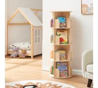 [en.casa] Bibliothèque Rotative pour Enfants avec 4 Niveaux 16 Compartiments de Rangement Étagère Pivotante pour Livres Décoration Jouets Bois de Pin 125 x 44 cm Naturel