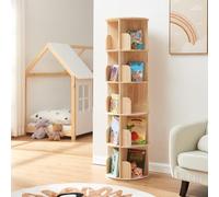 [en.casa] Bibliothèque Rotative pour Enfants avec 5 Niveaux 20 Compartiments de Rangement Étagère Pivotante pour Livres Décoration Jouets Bois de Pin 157 x 44 cm Naturel
