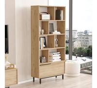 [en.casa] Bibliothèque Style Intemporel Étagère Autoportante avec 8 Tablettes et Compartiment de Rangement Fermé Panneau de Particules Métal 176 x 84 x 30 cm Effet Chêne Noir