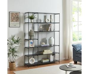 [en.casa] Bibliothèque Style Intemporel Étagère Autoportante Design Meuble de Rangement avec 10 Compartiments pour Salon Chambre Bureau Métal Panneau de Particules 180 x 120 x 33 cm Noir