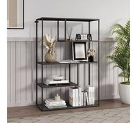 [en.casa] Bibliothèque sur Pied 4 Niveaux Meuble de Rangement 2 Petits Espaces 2 Grands Espaces de Stockage Surfaces Acier 126 x 85 x 35 cm Noir Mat