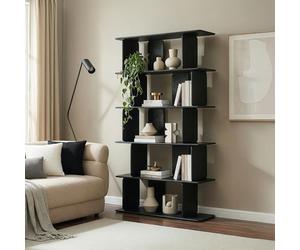[en.casa] Bibliothèque sur Pied Gäljami 180 x 100 x 35 cm avec 5 Étagères de Rangement Décalées pour Livres Objet de Décoration Salon Chambre Couloir Bureau Noir