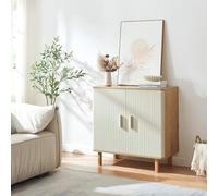 [en.casa] Buffet avec 2 Portes Armoire Commode Meuble de Rangement Design Moderne Façade Striée pour Livres Vaisselle Décoration Chambre Séjour Bureau MDF Bois de Pin 80 x 80 x 40 cm Effet Chêne Sable