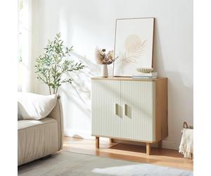 [en.casa] Buffet avec 2 Portes Armoire Commode Meuble de Rangement Design Moderne Façade Striée pour Livres Vaisselle Décoration Chambre Séjour Bureau MDF Bois de Pin 80 x 80 x 40 cm Effet Chêne Sable