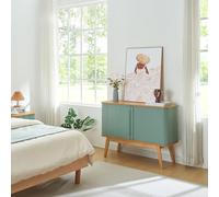[en.casa] Buffet avec 2 Portes Coulissantes et 4 Grands Compartiments de Rangement Armoire Commode Placard Vaisselier pour Salon Chambre Bambou 110 x 40 x 80 cm Naturel Bleu