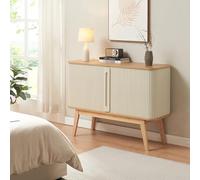 [en.casa] Buffet avec 2 Portes Coulissantes et 4 Grands Compartiments de Rangement Armoire Commode Placard Vaisselier pour Salon Chambre Bambou MDF 110 x 40 x 80 cm Naturel Blanc Crème