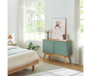 [en.casa] Buffet avec 2 Portes Coulissantes et 4 Grands Compartiments de Rangement Armoire Commode Placard Vaisselier pour Salon Chambre Bambou MDF 110 x 40 x 80 cm Naturel Bleu