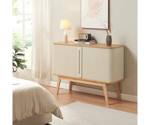 [en.casa] Buffet avec 2 Portes Coulissantes et 4 Grands Compartiments de Rangement Armoire Commode Placard Vaisselier pour Salon Chambre Bambou MDF 110 x 40 x 80 cm Naturel Blanc Crème