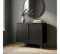 [en.casa] Buffet avec 2 Portes Rainurées 2 Compartiments de Rangement Armoire Polyvalente pour Salon Salle à Manger Panneau de Particules Métal 75 x 80 x 40 cm Noir Couleur Laiton