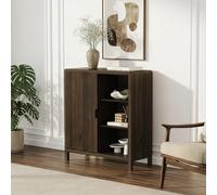 [en.casa] Buffet avec Porte à Façade Rainurée Armoire Basse Meuble de Rangement Commode Vaisselier Design Moderne pour Salon Chambre Bureau MDF 82 x 75 x 30 cm Effet Noyer