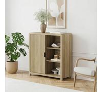 [en.casa] Buffet avec Porte à Façade Rainurée Armoire Basse Meuble de Rangement Commode Vaisselier Design Moderne pour Salon Chambre Bureau MDF 82 x 75 x 30 cm Effet Chêne Moyer Clair