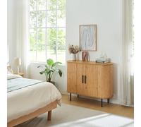 [en.casa] Buffet avec Portes Coulissantes Armoire d'Appoint Meuble Bas Placard Vaisselier Commode avec 8 Compartiments pour Salon Chambre Bureau Entrée MDF Bambou Métal 100 x 40 x 80 cm Naturel Noir