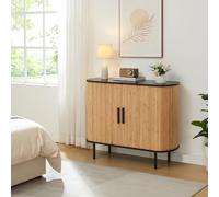 [en.casa] Buffet avec Portes Coulissantes Armoire d'Appoint Meuble Bas Placard Vaisselier Commode avec 8 Compartiments pour Salon Chambre Bureau Entrée MDF Bambou Métal 100 x 40 x 80 cm Noir Naturel