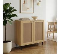 [en.casa] Buffet Design Intemporel avec 2 Portes 2 Compartiments Vaisselier Meuble de Rangement pour Salon Salle à Manger MDF Tressage Synthétique 83 x 80 x 40 cm Effet Chêne Aspect Rotin Noir