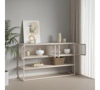 [en.casa] Buffet Design Intemporel avec 4 Portes 2 Compartiments Intérieurs Vaisselier Meuble de Rangement Commode Armoire pour Salon Salle à Manger Acier Verre Rainuré 150 x 38 x 90 cm Camel