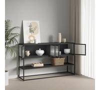 [en.casa] Buffet Design Intemporel avec 4 Portes 2 Compartiments Intérieurs Vaisselier Meuble de Rangement Commode Armoire pour Salon Salle à Manger Acier Verre Rainuré 150 x 38 x 90 cm Noir