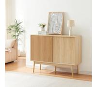[en.casa] Buffet Élégant avec 2 Portes Coulissantes Armoire Meuble de Rangement avec 4 Compartiments de Rangement MDF Panneau de Particules Bois de Pin 90 x 115 x 40 cm Effet Chêne