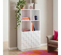 [en.casa] Buffet Haut Armoire Haute avec 2 Portes à Façade 3D 4 Compartiments de Rangement Intérieurs 4 Niches Ouvertes Capacité 30 kg Panneau de Particules PVC 118 x 64 x 30 cm Blanc