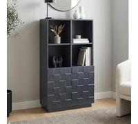 [en.casa] Buffet Haut Armoire Haute avec 2 Portes à Façade 3D 4 Compartiments de Rangement Intérieurs 4 Niches Ouvertes Capacité 30 kg Panneau de Particules PVC 118 x 64 x 30 cm Gris Foncé