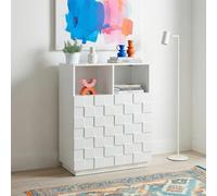 [en.casa] Buffet Haut Armoire Haute avec 2 Portes à Façade 3D 4 Compartiments de Rangement Intérieurs 2 Niches Ouvertes Capacité 30 kg Panneau de Particules PVC 86 x 64 x 36 cm Blanc