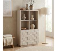 [en.casa] Buffet Haut Armoire Haute avec 2 Portes à Façade 3D 4 Compartiments de Rangement Intérieurs 4 Niches Ouvertes Capacité 30 kg Panneau de Particules PVC 118 x 64 x 30 cm Beige