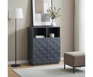 [en.casa] Buffet Haut Armoire Haute avec 2 Portes à Façade 3D 4 Compartiments de Rangement Intérieurs 2 Niches Ouvertes Capacité 30 kg Panneau de Particules PVC 86 x 64 x 36 cm Gris Foncé