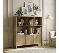 [en.casa] Buffet Haut avec 6 Compartiments 2 Grandes Niches 3 Portes avec Système Push-to-Open MDF 102 x 98 x 30 cm Effet Chêne Moyen Clair
