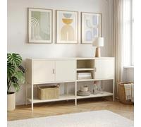 [en.casa] Buffet Kliri avec 3 Portes 2 Compartiments de Rangment Ouverts Vaisselier Meuble Bas Design Intemporel pour Salon Salle à Manger Acier 160 x 40 x 80 cm Blanc Crème