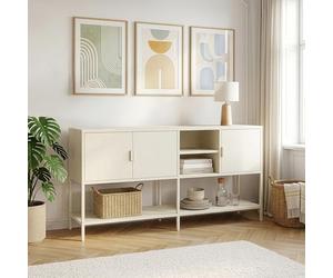 [en.casa] Buffet Kliri avec 3 Portes 2 Compartiments de Rangment Ouverts Vaisselier Meuble Bas Design Intemporel pour Salon Salle à Manger Acier 160 x 40 x 80 cm Blanc Crème