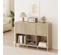 [en.casa] Buffet Lukkodso 77 x 110 x 30 cm Effet Chêne | commode avec 3 portes à montage flexible, système Push-to-Open, 6 compartiments de rangement, design intemporel