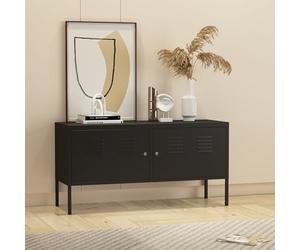 [en.casa] Buffet Métallique Armoire Basse Style Industriel Commode avec 2 Portes Verouillables Meuble de Rangement pour Salon Bureau Chambre Acier 118 x 40 x 60 cm Noir Mat