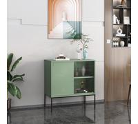 [en.casa] Buffet Métallique Commode Style Industriel Armoire avec Portes Coulissantes Meuble de Rangement pour Salon Acier Verre Ondulé 85 x 80 x 45 cm Vert Noir