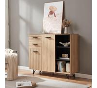 [en.casa] Buffet Moderne Meuble de Rangement avec 2 Portes et 2 Tiroirs Compartiments Ouverts Poignées Pratiques Stable pour Salon Chambre Bureau Panneau de Particules 100 x 120 x 38 cm Effet Chêne