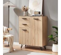[en.casa] Buffet Moderne Meuble de Rangement avec 2 Portes et 2 Tiroirs Poignées Pratiques Façade Décorative Stable pour Salon Chambre Bureau Panneau de Particules 100 x 80 x 38 cm Effet Chêne