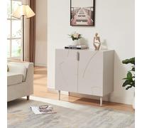 [en.casa] Buffet Moderne Meuble de Rangement avec 2 Portes et Poignées Pratiques Façade Décorative Stable pour Salon Chambre Bureau Acier Panneau de Particules 75 x 76 x 38 cm Beige