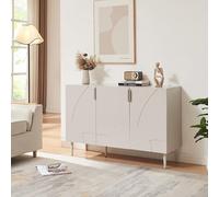 [en.casa] Buffet Moderne Meuble de Rangement avec 3 Portes et Poignées Pratiques Façade Décorative Stable pour Salon Chambre Bureau Acier Panneau de Particules 75 x 115 x 38 cm Beige